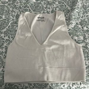 White garage v neck crop top